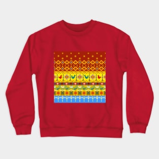 Cross Stitch, Ethnic Animal Pattern, Pixel Seamless Crewneck Sweatshirt